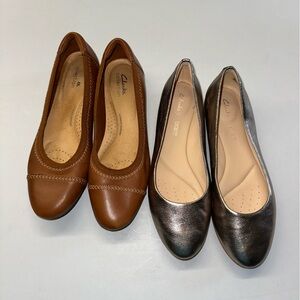 Clarks Women's Brown and Metallic Flats 🥿 2 Pairs for 1 Price